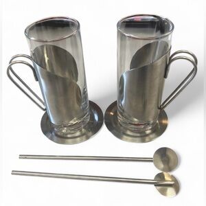 Set of 2 Irish Coffee Glasses with 2 Coasters and 2 Drinking Spoons